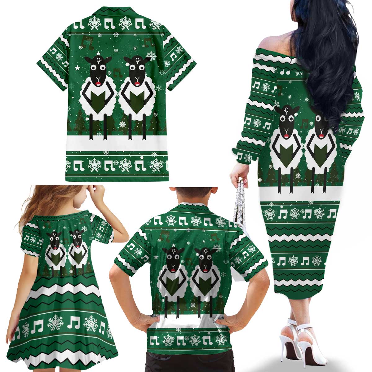 Sheep Baaa Humbug Christmas Family Matching Off The Shoulder Long Sleeve Dress and Hawaiian Shirt Xmas Holiday Patterns - Wonder Print Shop