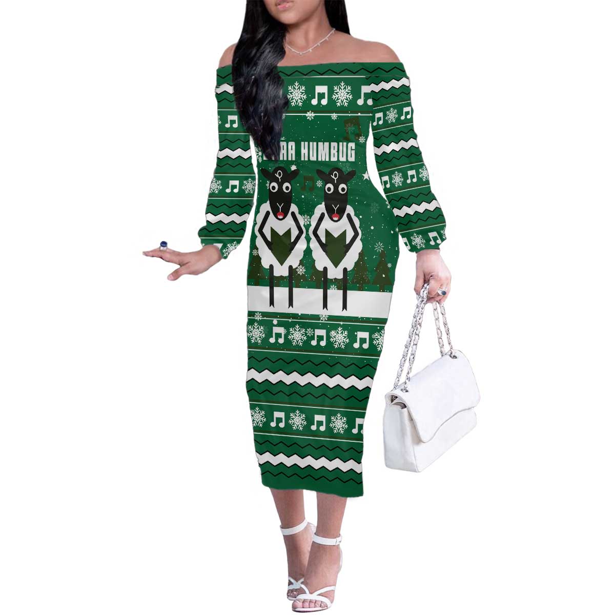 Sheep Baaa Humbug Christmas Family Matching Off The Shoulder Long Sleeve Dress and Hawaiian Shirt Xmas Holiday Patterns - Wonder Print Shop