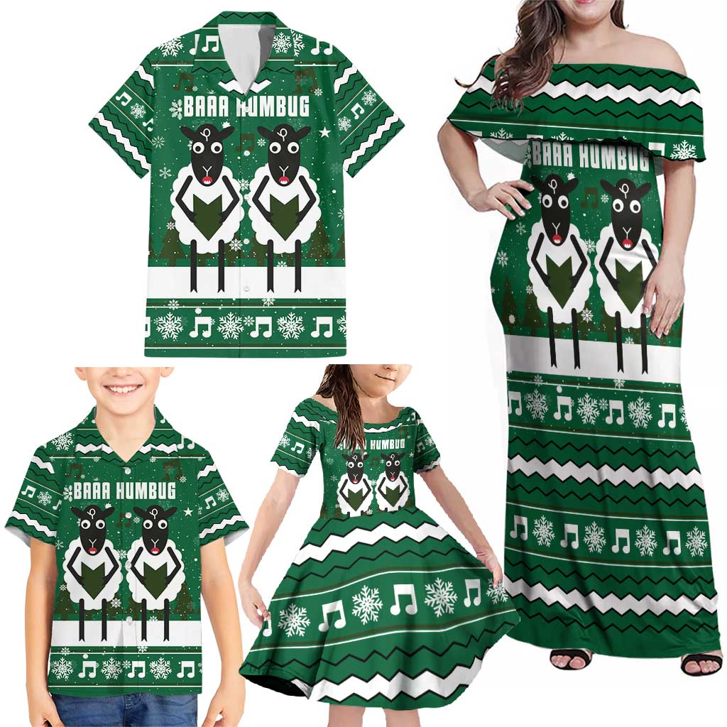 Sheep Baaa Humbug Christmas Family Matching Off Shoulder Maxi Dress and Hawaiian Shirt Xmas Holiday Patterns - Wonder Print Shop