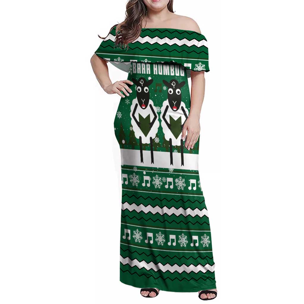 Sheep Baaa Humbug Christmas Family Matching Off Shoulder Maxi Dress and Hawaiian Shirt Xmas Holiday Patterns - Wonder Print Shop
