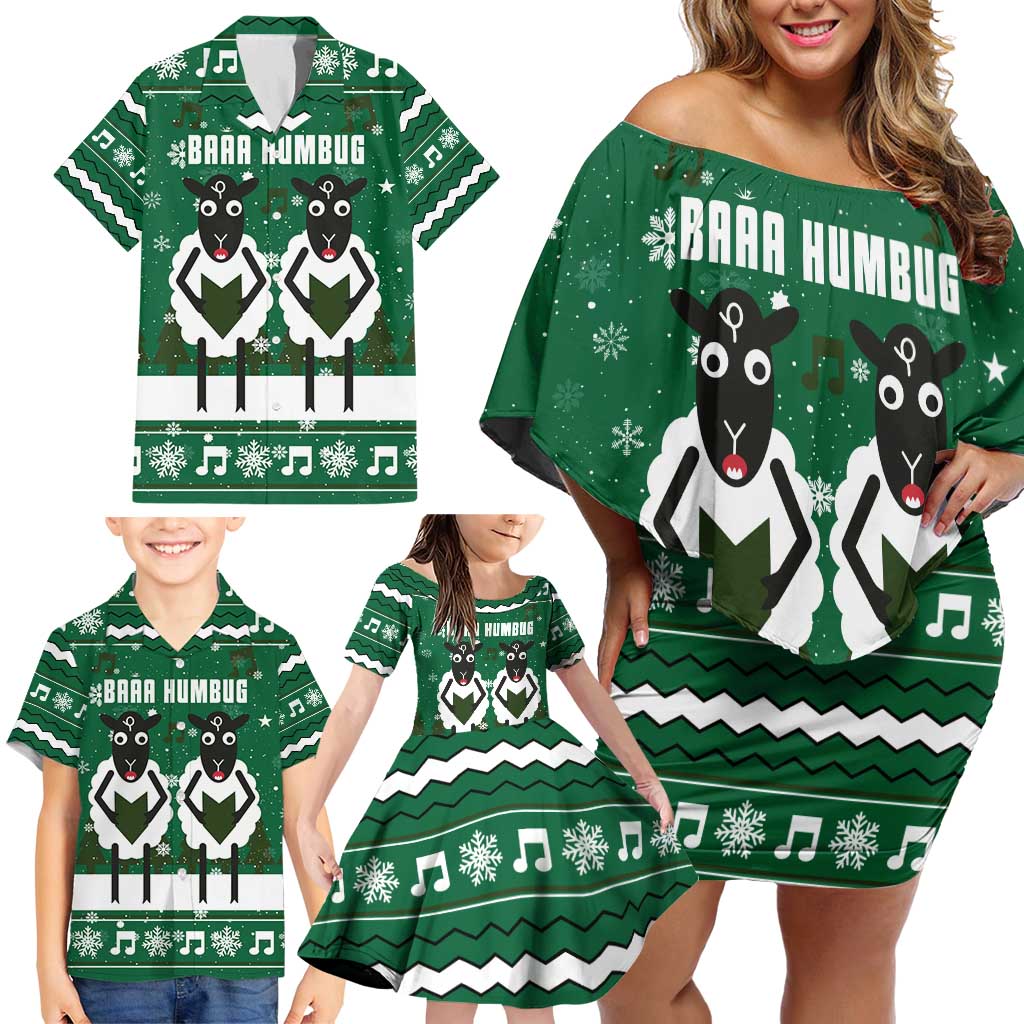 Sheep Baaa Humbug Christmas Family Matching Off Shoulder Short Dress and Hawaiian Shirt Xmas Holiday Patterns - Wonder Print Shop