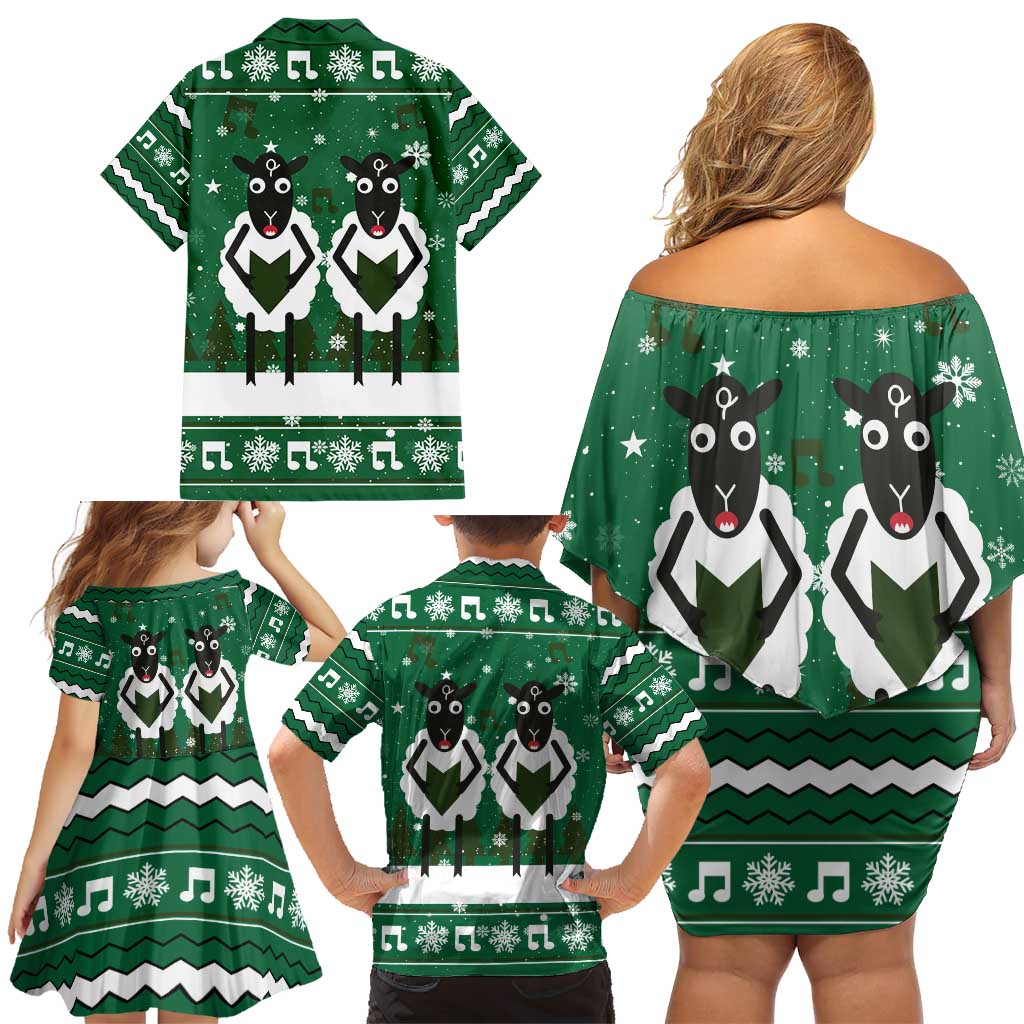 Sheep Baaa Humbug Christmas Family Matching Off Shoulder Short Dress and Hawaiian Shirt Xmas Holiday Patterns - Wonder Print Shop