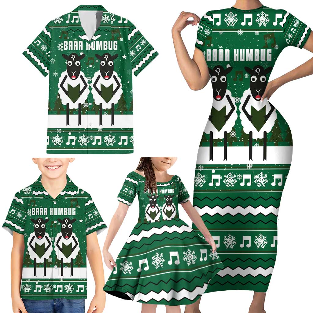 Sheep Baaa Humbug Christmas Family Matching Short Sleeve Bodycon Dress and Hawaiian Shirt Xmas Holiday Patterns - Wonder Print Shop
