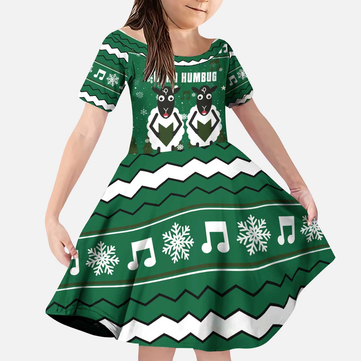 Sheep Baaa Humbug Christmas Kid Short Sleeve Dress Xmas Holiday Patterns - Wonder Print Shop
