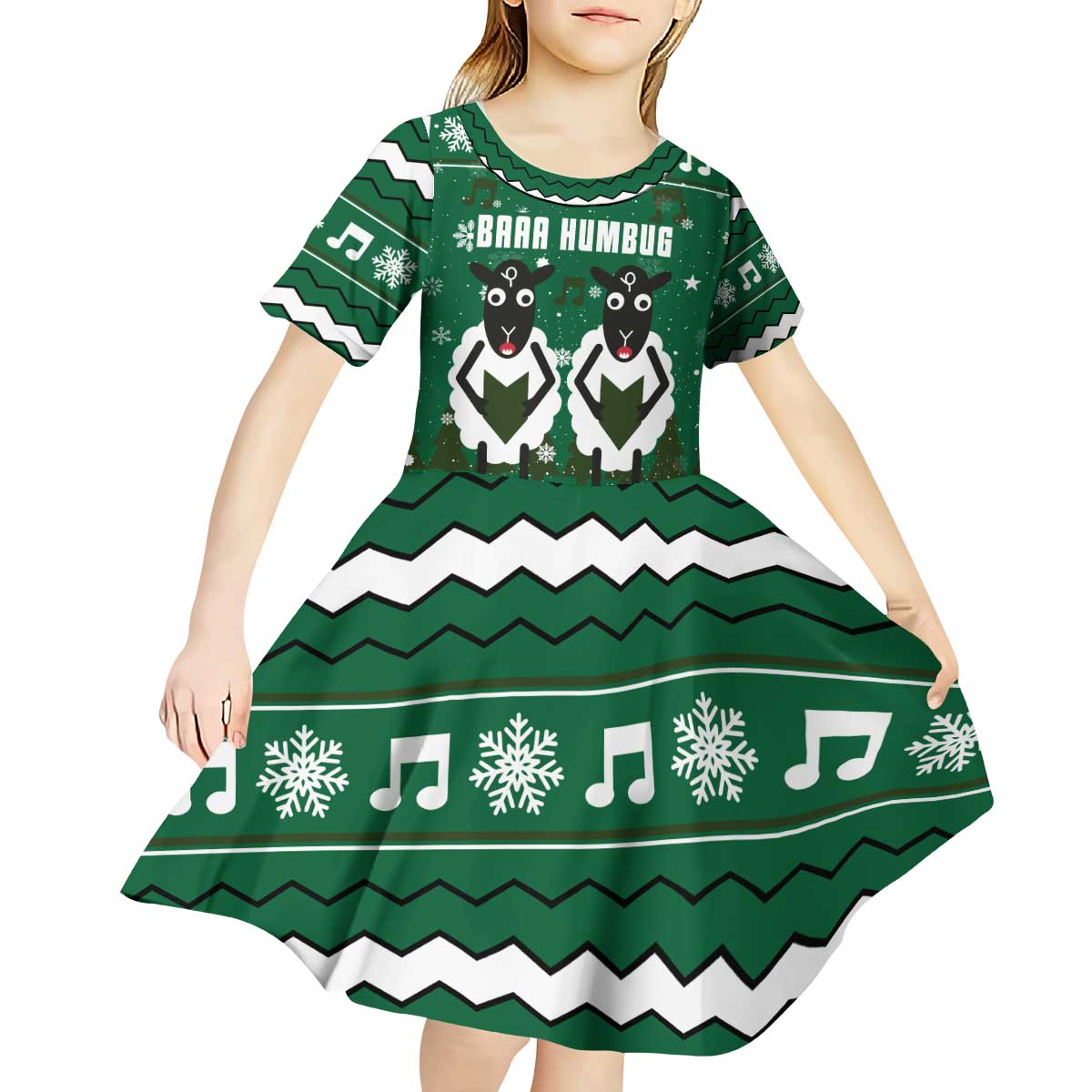 Sheep Baaa Humbug Christmas Kid Short Sleeve Dress Xmas Holiday Patterns - Wonder Print Shop