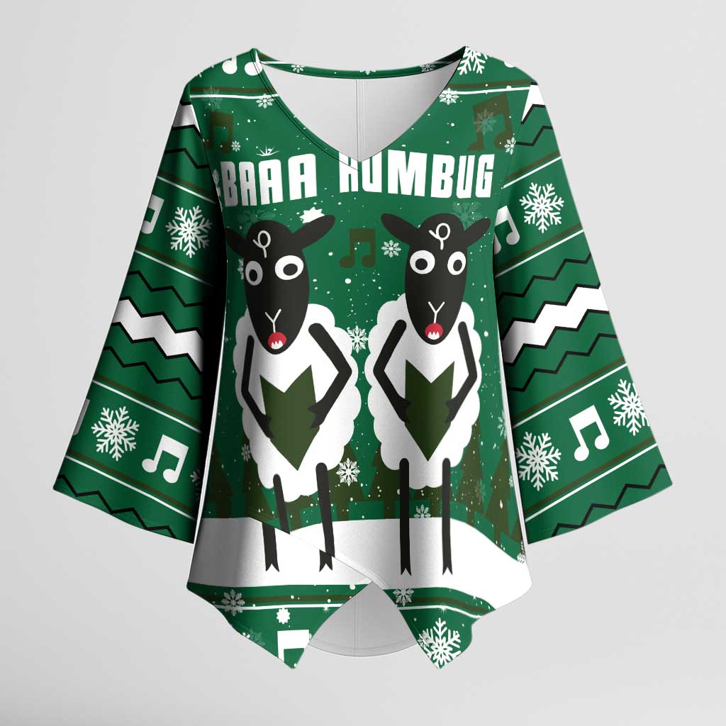 Sheep Baaa Humbug Christmas Kimono Sleeve Blouse Xmas Holiday Patterns - Wonder Print Shop