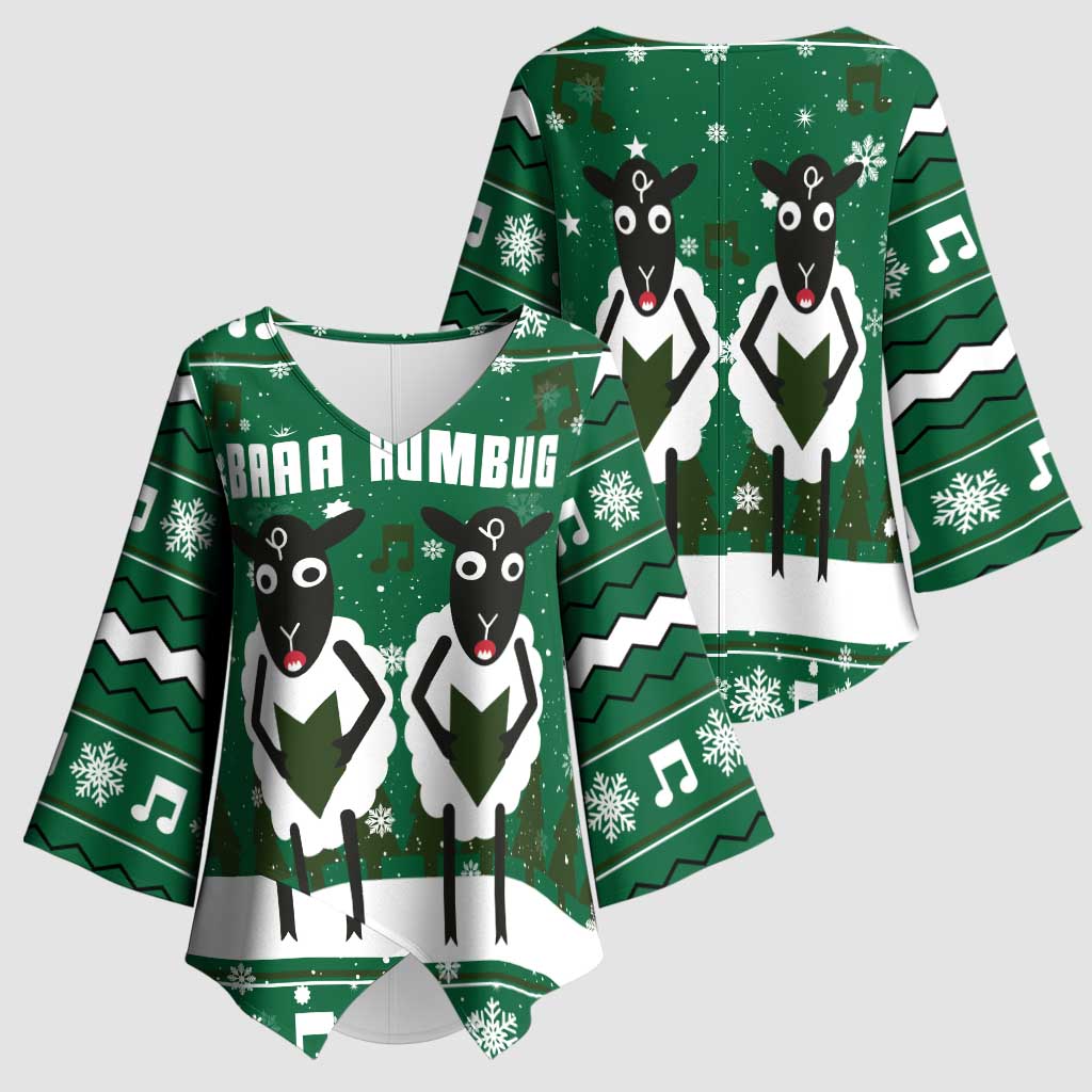 Sheep Baaa Humbug Christmas Kimono Sleeve Blouse Xmas Holiday Patterns - Wonder Print Shop