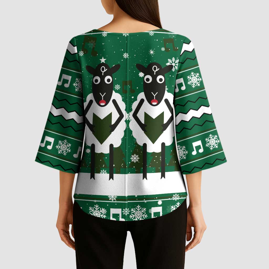Sheep Baaa Humbug Christmas Kimono Sleeve Blouse Xmas Holiday Patterns - Wonder Print Shop