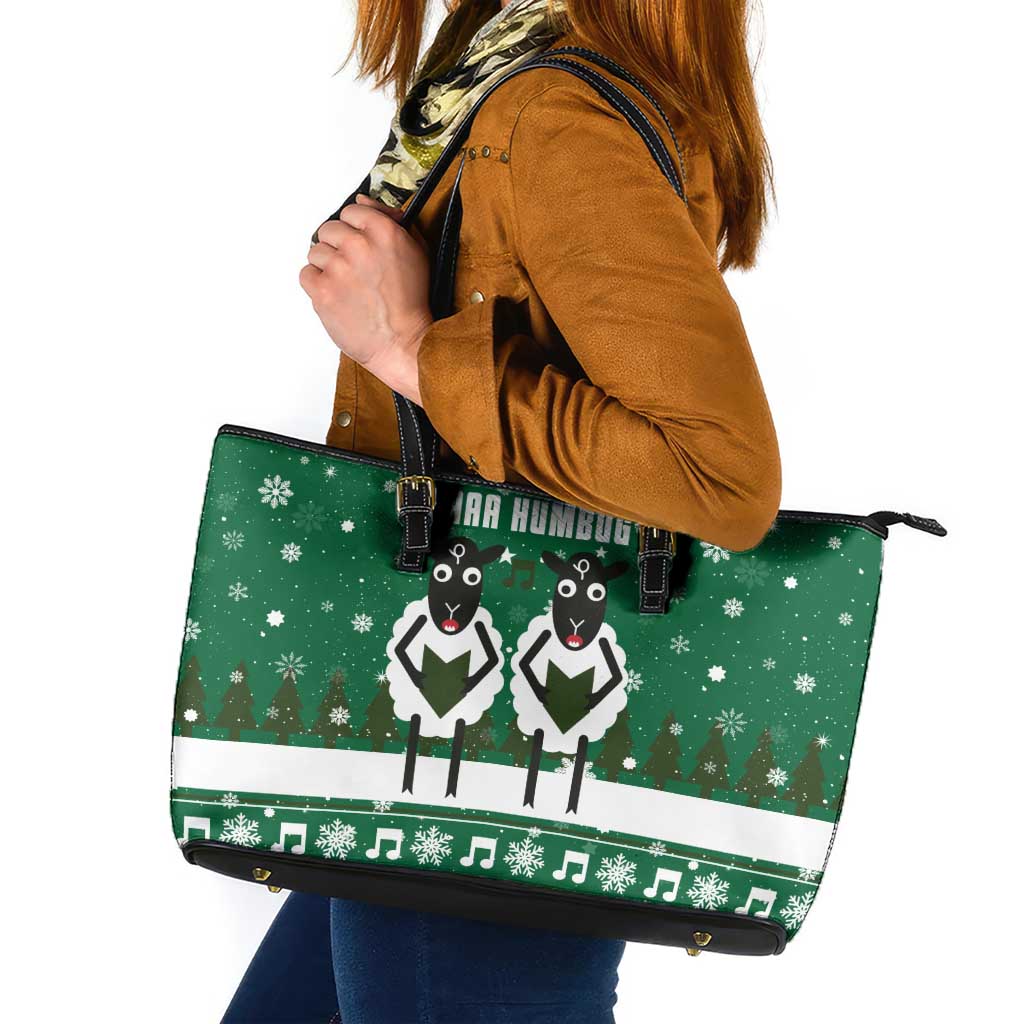 Sheep Baaa Humbug Christmas Leather Tote Bag Xmas Holiday Patterns - Wonder Print Shop