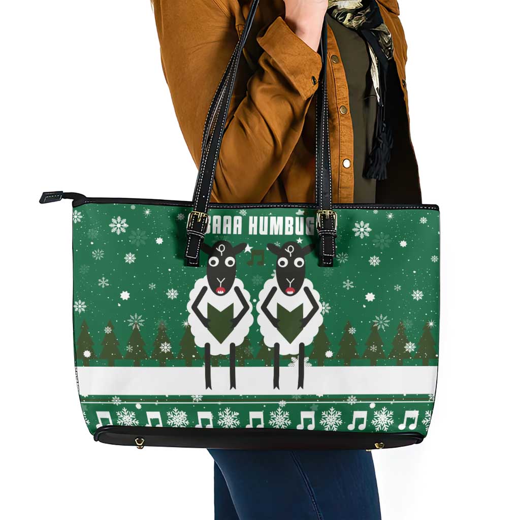 Sheep Baaa Humbug Christmas Leather Tote Bag Xmas Holiday Patterns - Wonder Print Shop