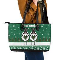 Sheep Baaa Humbug Christmas Leather Tote Bag Xmas Holiday Patterns - Wonder Print Shop