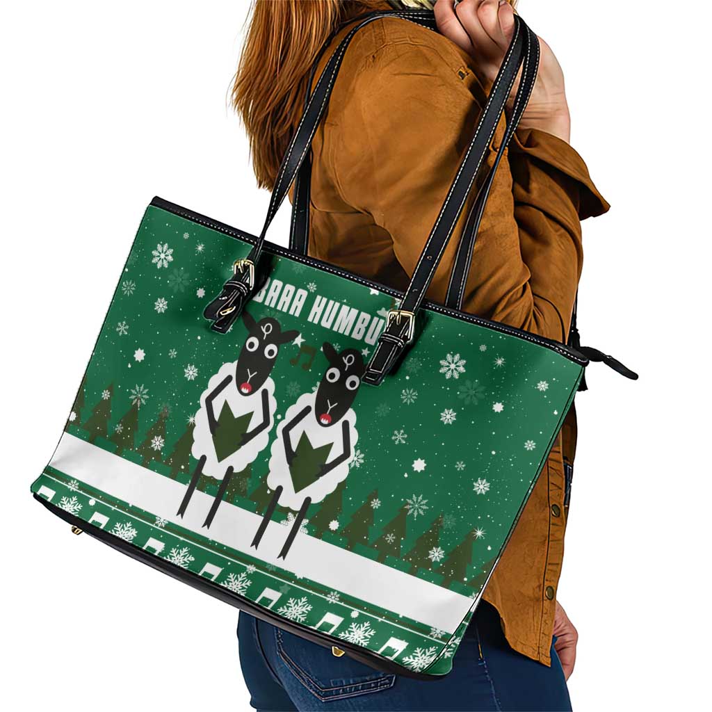 Sheep Baaa Humbug Christmas Leather Tote Bag Xmas Holiday Patterns - Wonder Print Shop