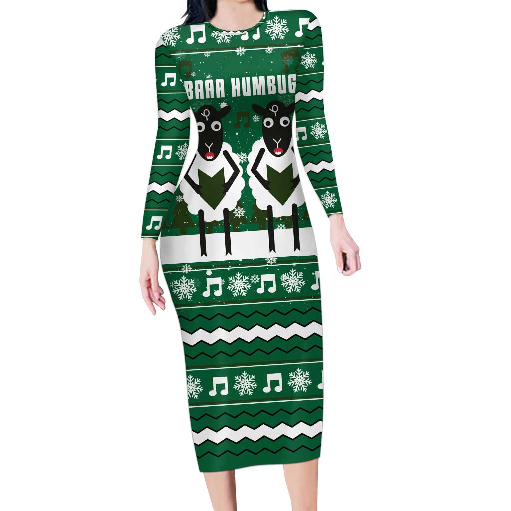 Sheep Baaa Humbug Christmas Long Sleeve Bodycon Dress Xmas Holiday Patterns - Wonder Print Shop
