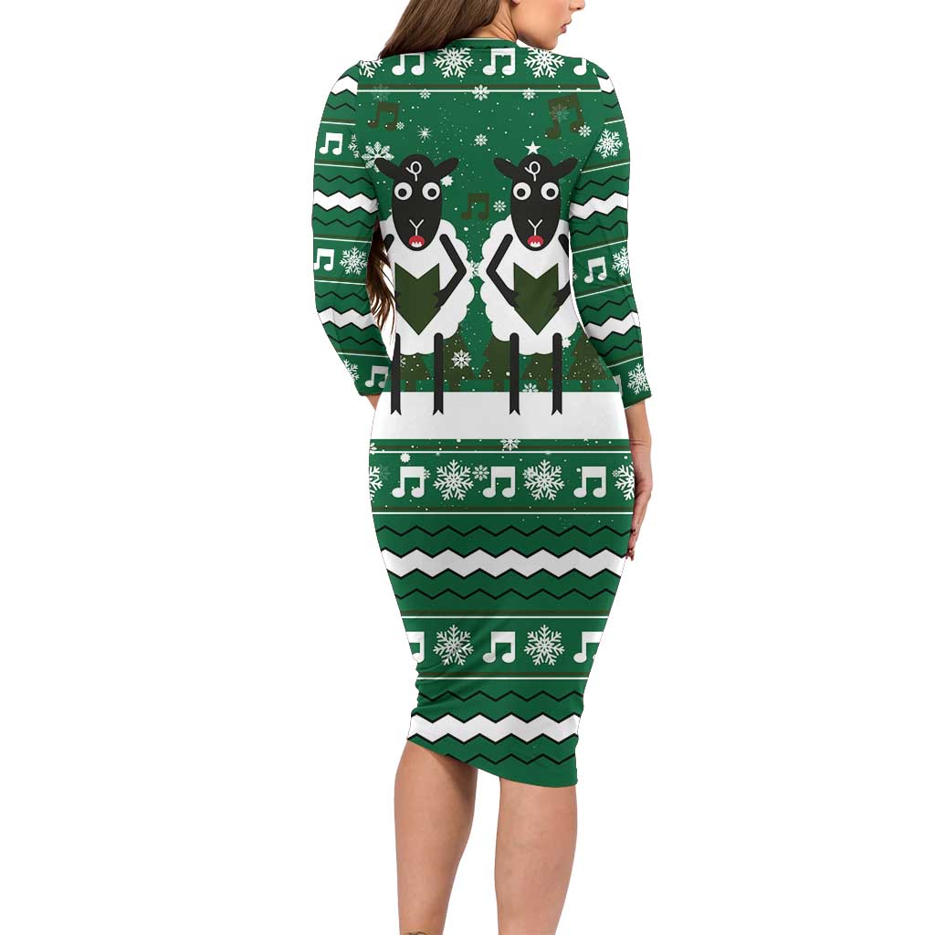 Sheep Baaa Humbug Christmas Long Sleeve Bodycon Dress Xmas Holiday Patterns - Wonder Print Shop