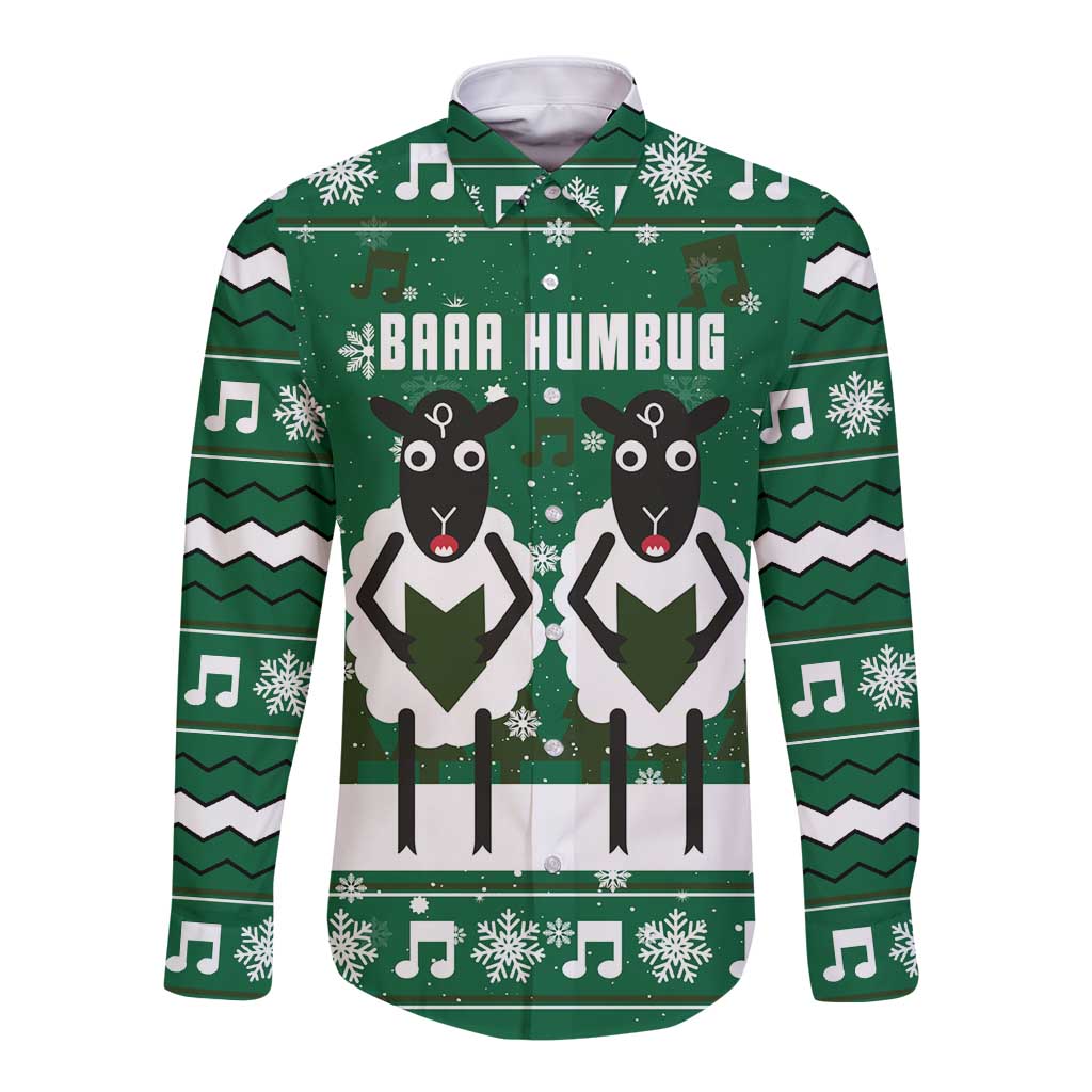 Sheep Baaa Humbug Christmas Long Sleeve Button Shirt Xmas Holiday Patterns - Wonder Print Shop