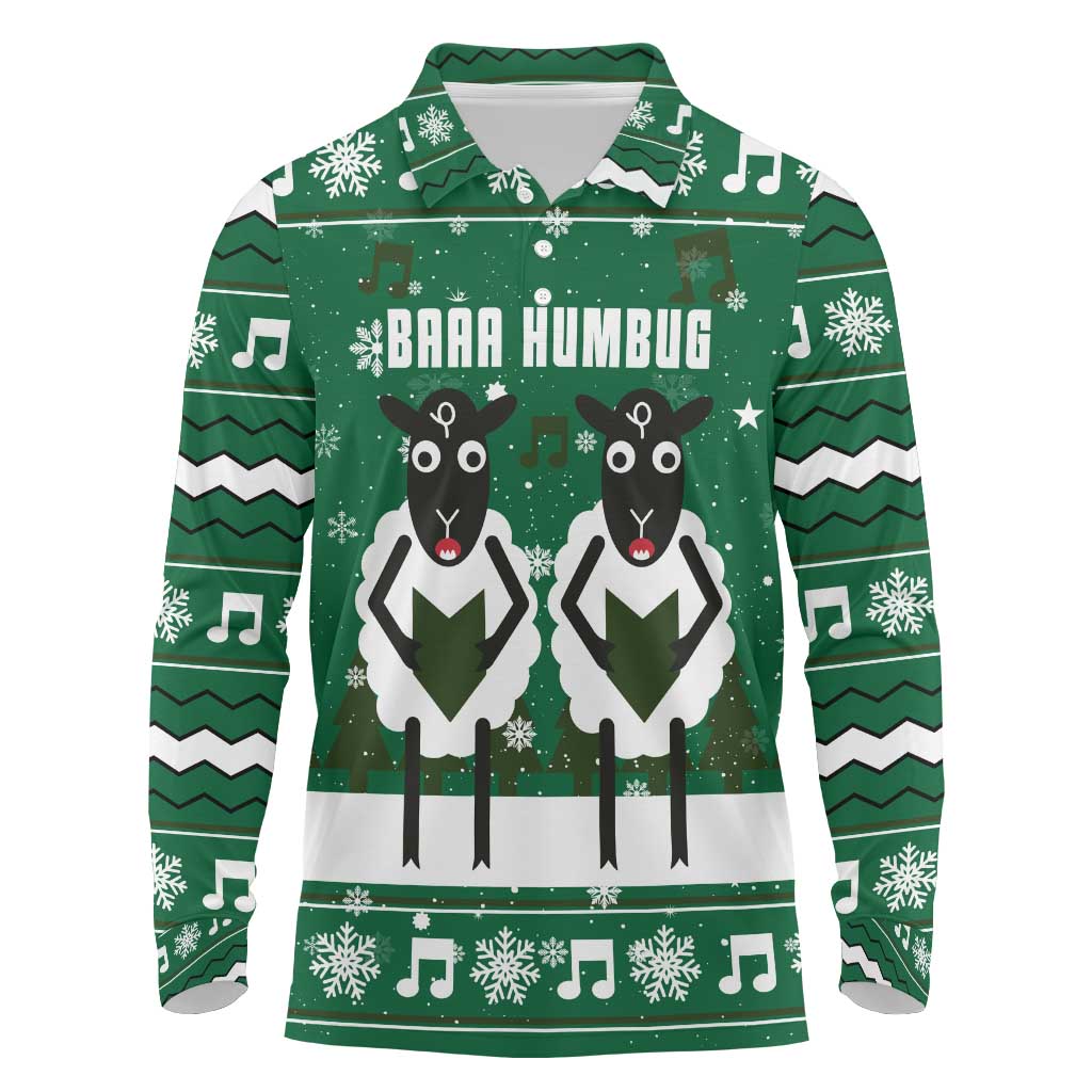 Sheep Baaa Humbug Christmas Long Sleeve Polo Shirt Xmas Holiday Patterns - Wonder Print Shop