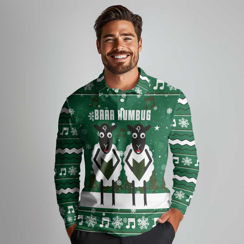 Sheep Baaa Humbug Christmas Long Sleeve Polo Shirt Xmas Holiday Patterns - Wonder Print Shop