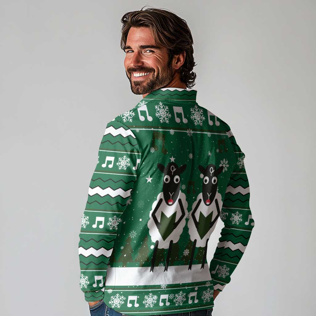 Sheep Baaa Humbug Christmas Long Sleeve Polo Shirt Xmas Holiday Patterns - Wonder Print Shop