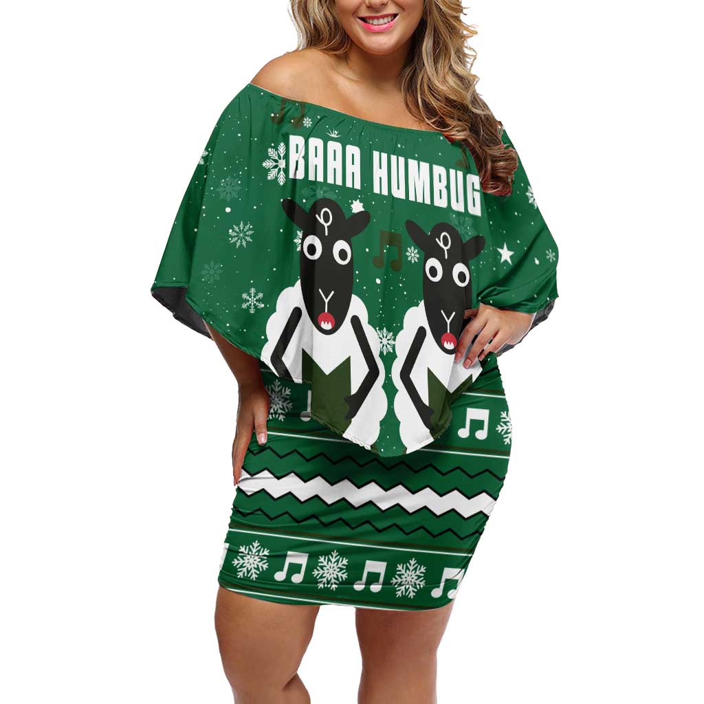 Sheep Baaa Humbug Christmas Off Shoulder Short Dress Xmas Holiday Patterns - Wonder Print Shop