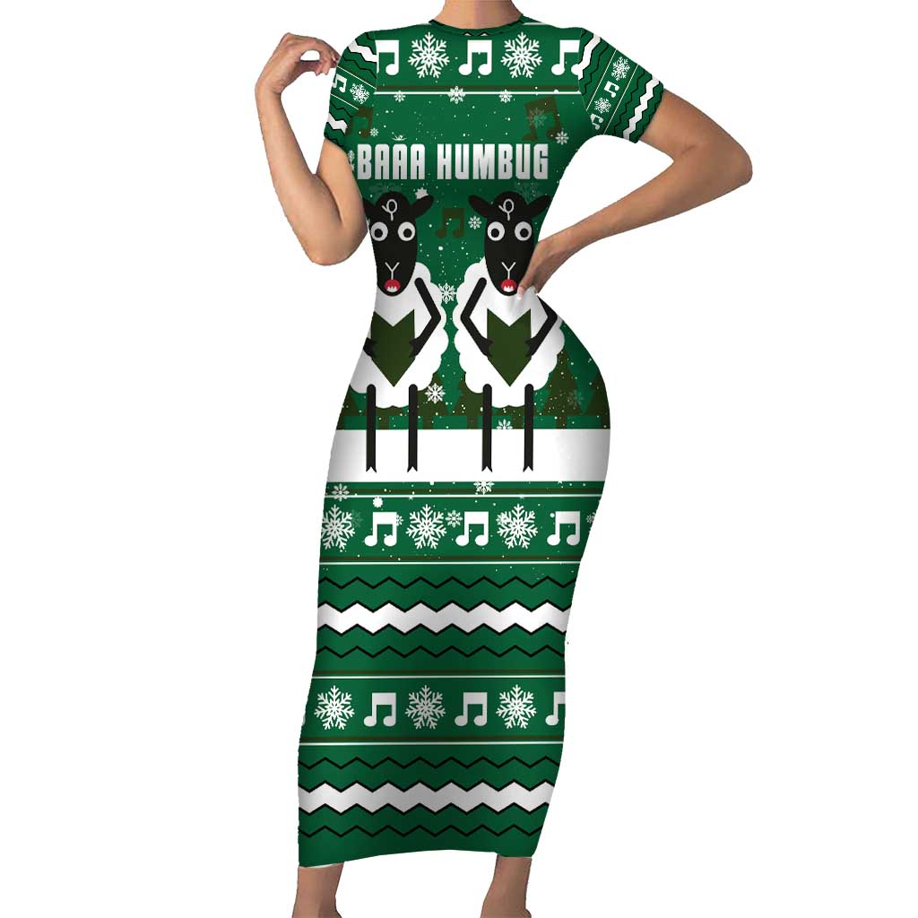 Sheep Baaa Humbug Christmas Short Sleeve Bodycon Dress Xmas Holiday Patterns - Wonder Print Shop