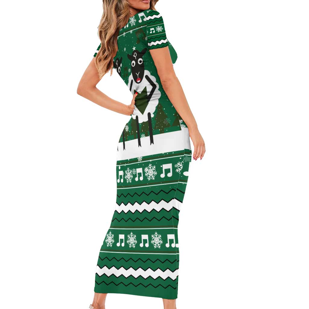 Sheep Baaa Humbug Christmas Short Sleeve Bodycon Dress Xmas Holiday Patterns - Wonder Print Shop