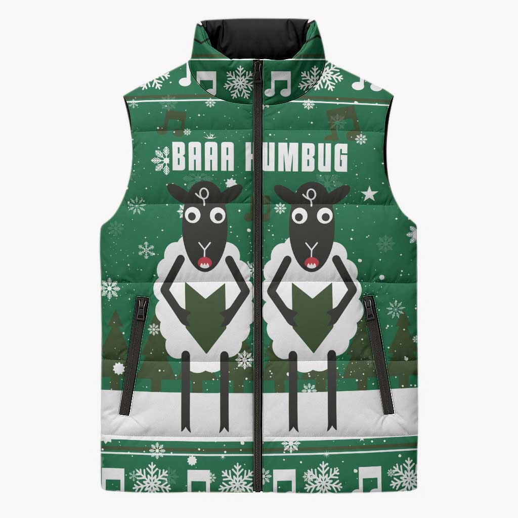 Sheep Baaa Humbug Christmas Sleeveless Puffer Jacket Xmas Holiday Patterns - Wonder Print Shop