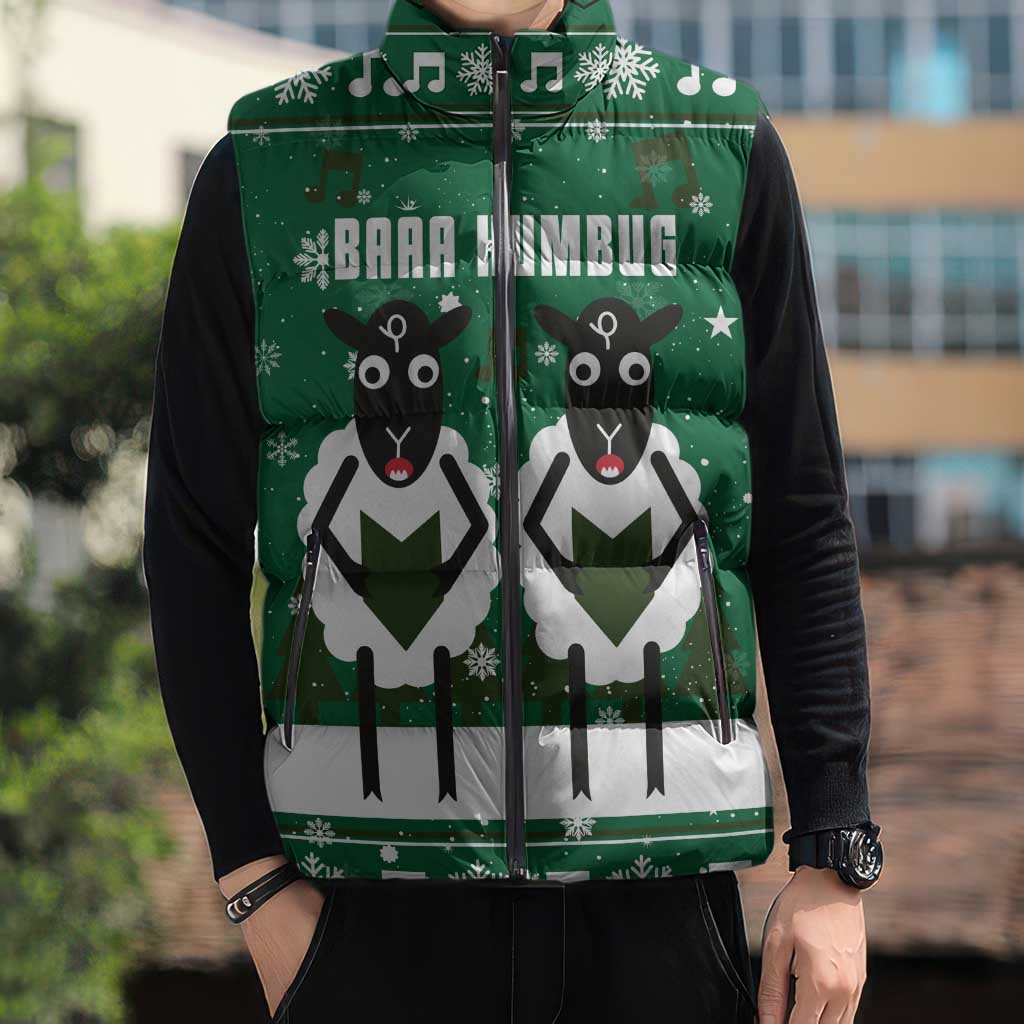 Sheep Baaa Humbug Christmas Sleeveless Puffer Jacket Xmas Holiday Patterns - Wonder Print Shop