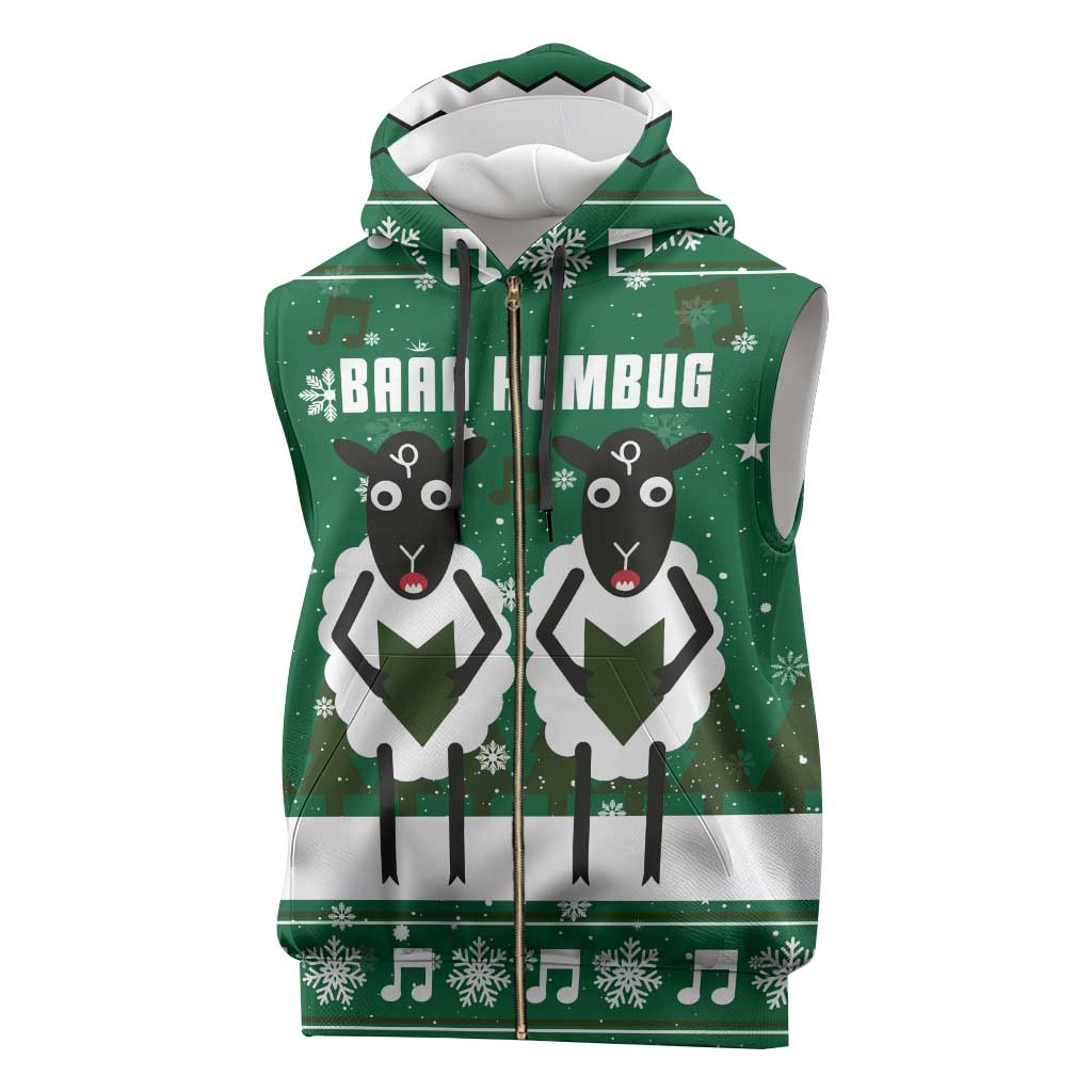 Sheep Baaa Humbug Christmas Sleeveless Zip Hoodie Xmas Holiday Patterns - Wonder Print Shop