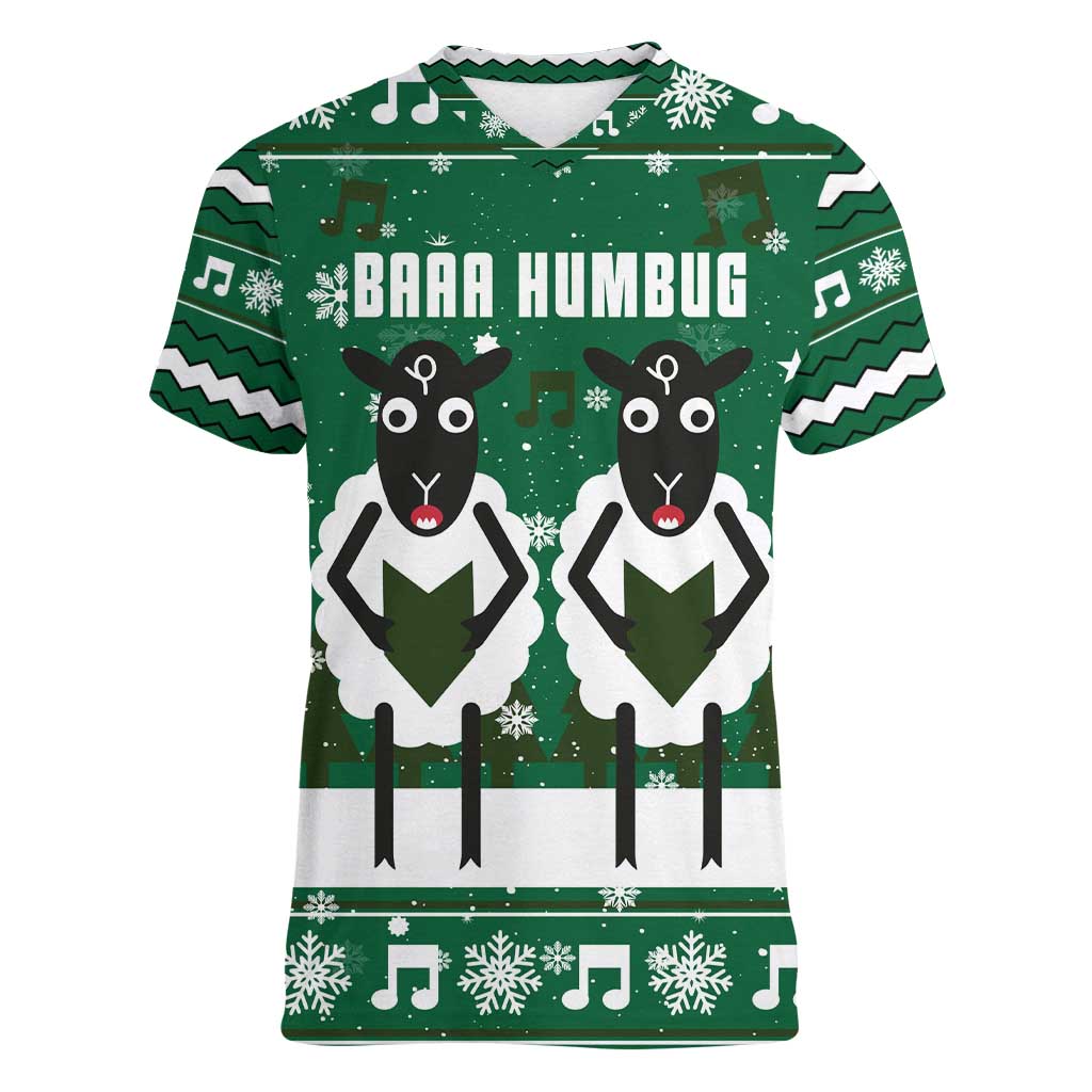 Sheep Baaa Humbug Christmas Women V-Neck T-Shirt Xmas Holiday Patterns - Wonder Print Shop