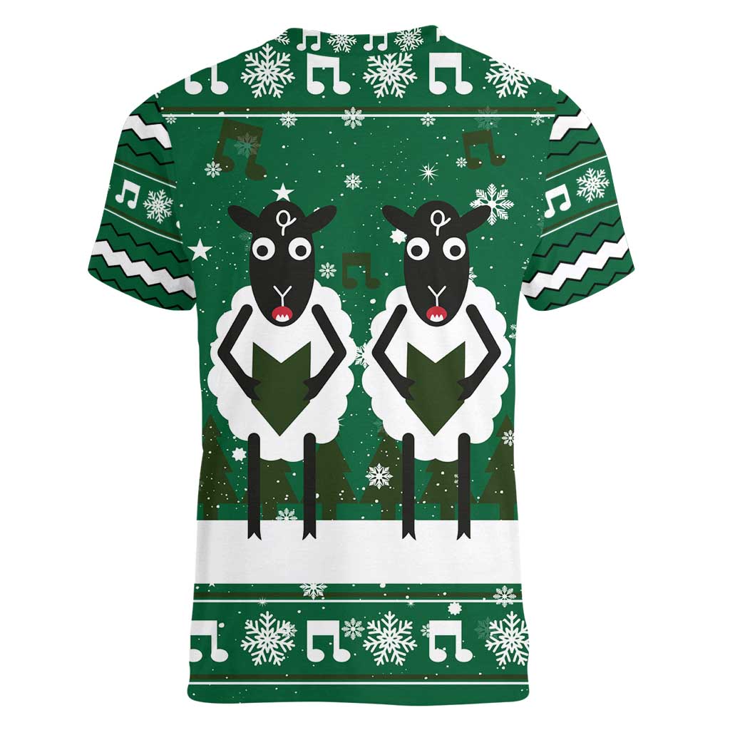 Sheep Baaa Humbug Christmas Women V-Neck T-Shirt Xmas Holiday Patterns - Wonder Print Shop