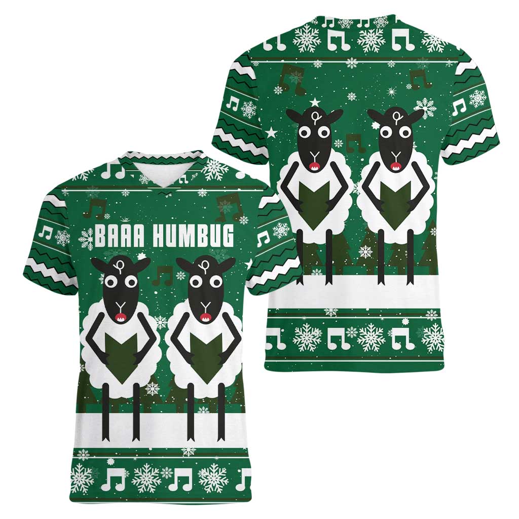 Sheep Baaa Humbug Christmas Women V-Neck T-Shirt Xmas Holiday Patterns - Wonder Print Shop