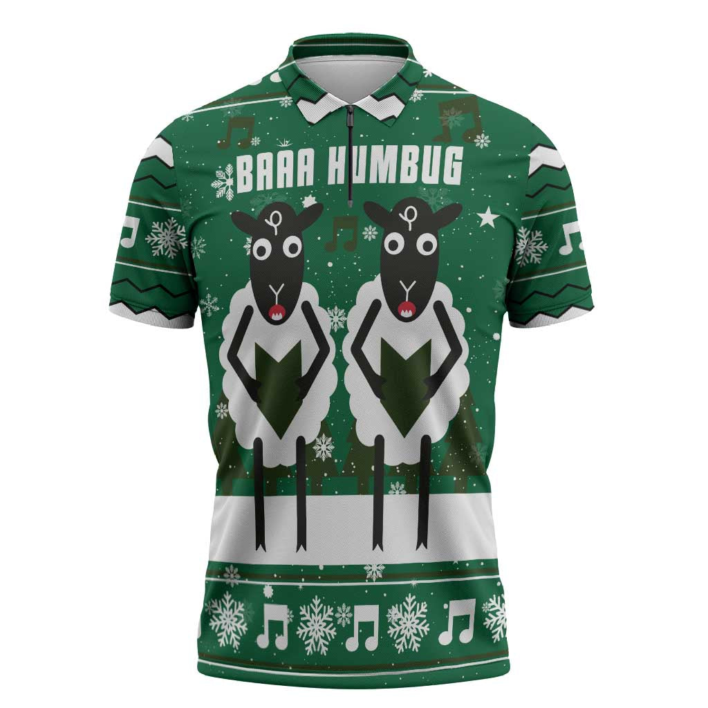 Sheep Baaa Humbug Christmas Zipper Polo Shirt Xmas Holiday Patterns - Wonder Print Shop