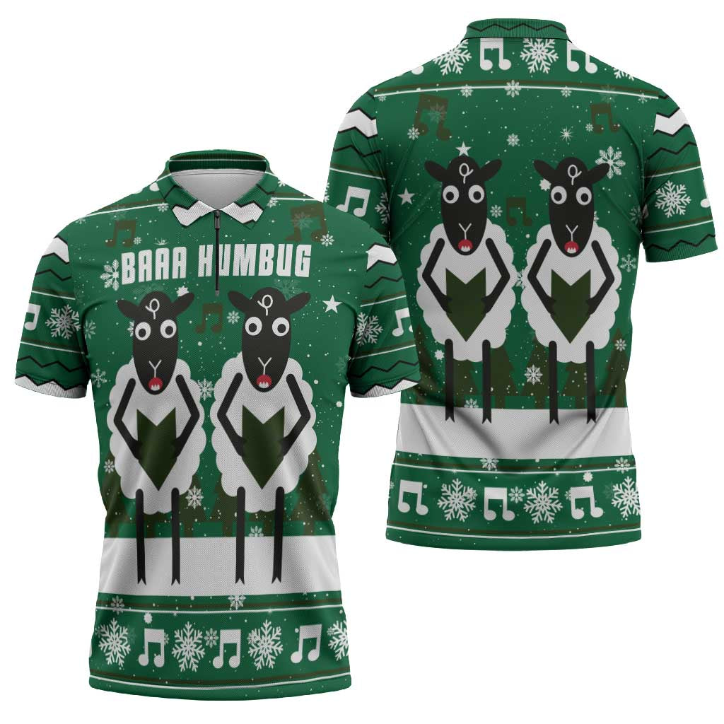 Sheep Baaa Humbug Christmas Zipper Polo Shirt Xmas Holiday Patterns - Wonder Print Shop