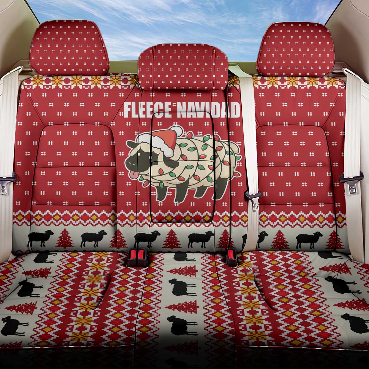 Sheep Merry Christmas Back Car Seat Cover Xmas Holiday Patterns - Wonder Print Shop