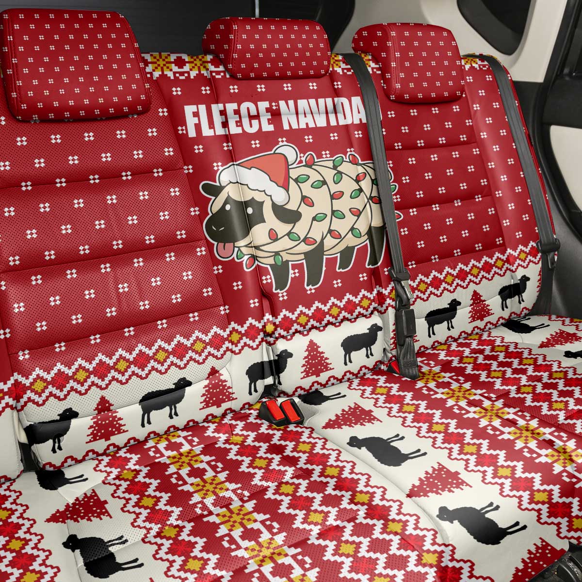 Sheep Merry Christmas Back Car Seat Cover Xmas Holiday Patterns - Wonder Print Shop