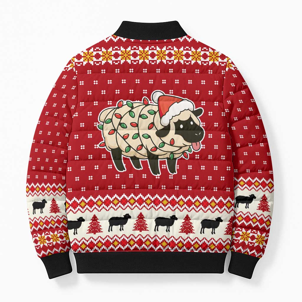 Sheep Merry Christmas Bomber Puffer Jacket Xmas Holiday Patterns - Wonder Print Shop