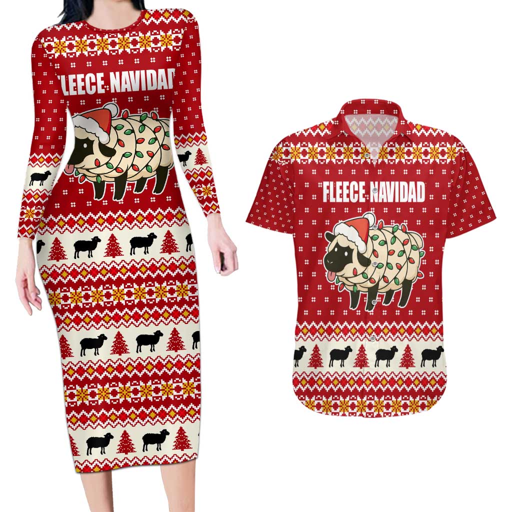 Sheep Merry Christmas Couples Matching Long Sleeve Bodycon Dress and Hawaiian Shirt Xmas Holiday Patterns - Wonder Print Shop