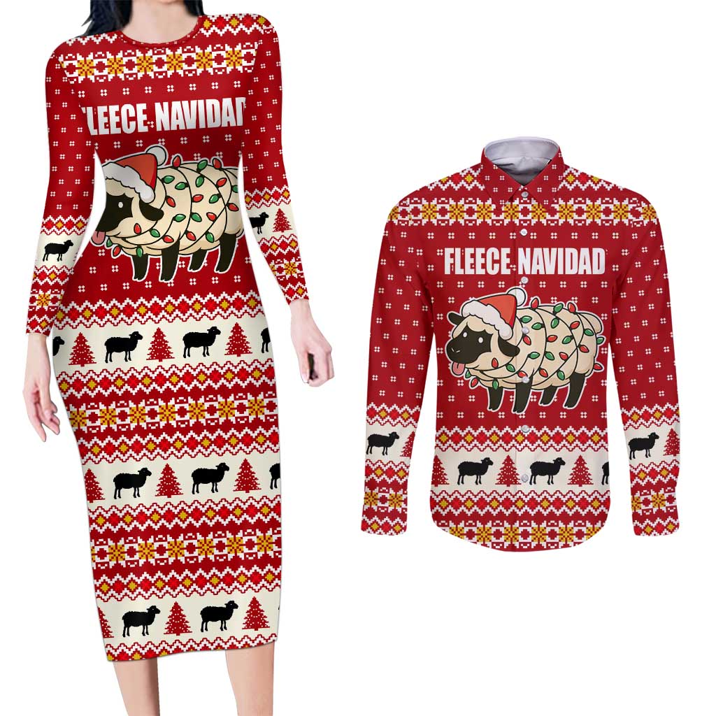 Sheep Merry Christmas Couples Matching Long Sleeve Bodycon Dress and Long Sleeve Button Shirt Xmas Holiday Patterns - Wonder Print Shop