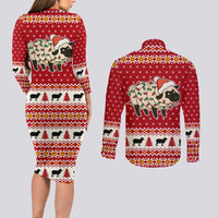 Sheep Merry Christmas Couples Matching Long Sleeve Bodycon Dress and Long Sleeve Button Shirt Xmas Holiday Patterns - Wonder Print Shop