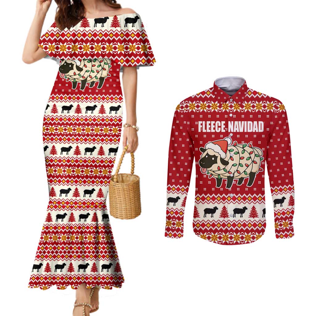 Sheep Merry Christmas Couples Matching Mermaid Dress and Long Sleeve Button Shirt Xmas Holiday Patterns - Wonder Print Shop
