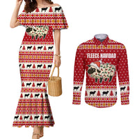 Sheep Merry Christmas Couples Matching Mermaid Dress and Long Sleeve Button Shirt Xmas Holiday Patterns - Wonder Print Shop