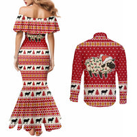 Sheep Merry Christmas Couples Matching Mermaid Dress and Long Sleeve Button Shirt Xmas Holiday Patterns - Wonder Print Shop