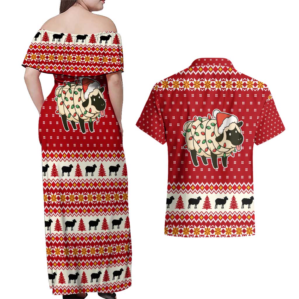 Sheep Merry Christmas Couples Matching Off Shoulder Maxi Dress and Hawaiian Shirt Xmas Holiday Patterns - Wonder Print Shop