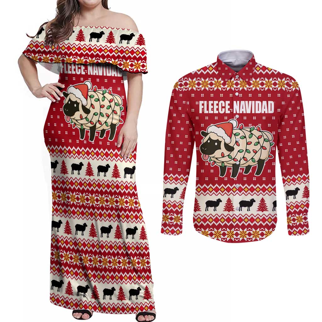Sheep Merry Christmas Couples Matching Off Shoulder Maxi Dress and Long Sleeve Button Shirt Xmas Holiday Patterns - Wonder Print Shop