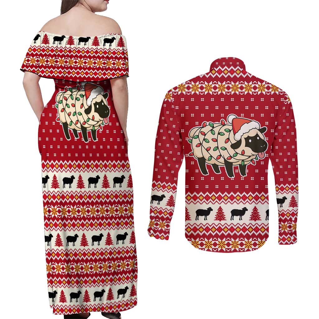 Sheep Merry Christmas Couples Matching Off Shoulder Maxi Dress and Long Sleeve Button Shirt Xmas Holiday Patterns - Wonder Print Shop