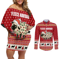 Sheep Merry Christmas Couples Matching Off Shoulder Short Dress and Long Sleeve Button Shirt Xmas Holiday Patterns - Wonder Print Shop