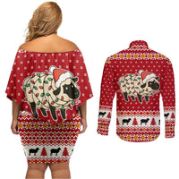 Sheep Merry Christmas Couples Matching Off Shoulder Short Dress and Long Sleeve Button Shirt Xmas Holiday Patterns - Wonder Print Shop