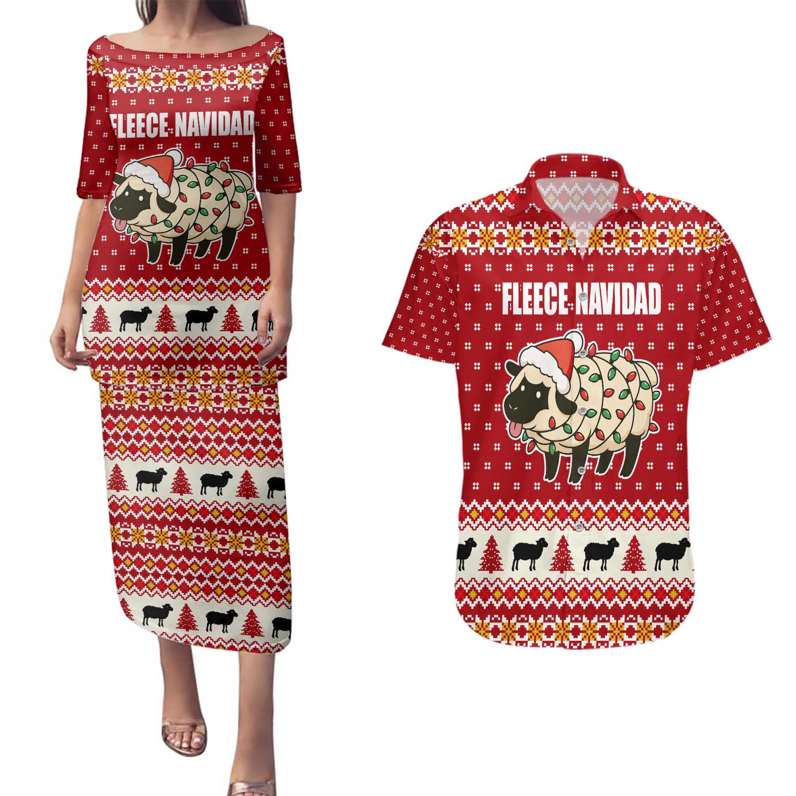 Sheep Merry Christmas Couples Matching Puletasi and Hawaiian Shirt Xmas Holiday Patterns - Wonder Print Shop