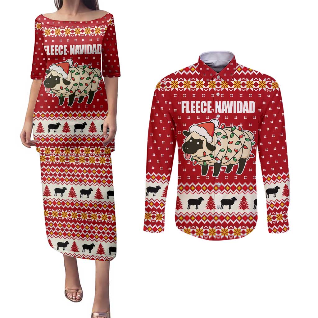 Sheep Merry Christmas Couples Matching Puletasi and Long Sleeve Button Shirt Xmas Holiday Patterns - Wonder Print Shop