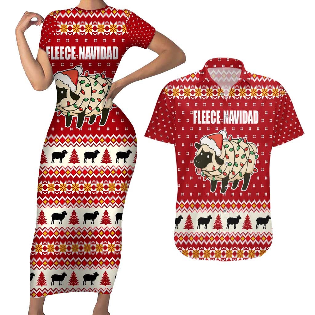 Sheep Merry Christmas Couples Matching Short Sleeve Bodycon Dress and Hawaiian Shirt Xmas Holiday Patterns - Wonder Print Shop